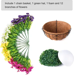 Artificial flower hanging basket set with eucalyptus and morning glory accessories