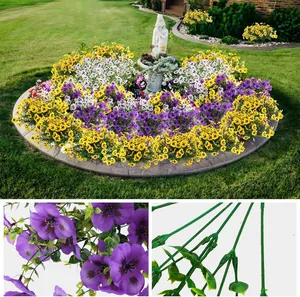 Artificial pansies in purple, yellow, and white for outdoor garden landscape decoration