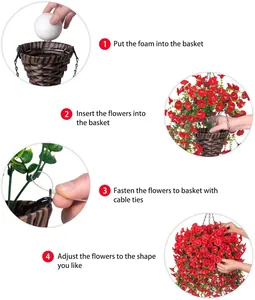 Guida all'installazione in quattro passaggi per cesti di fiori artificiali rossi appesi