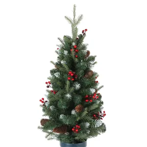 90cm Desktop Christmas tree with snow flocking, pine cones, berries and round pot base