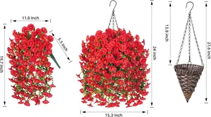 Dimensioni dettagliate del cesto appeso con fiori artificiali di gloria mattutina