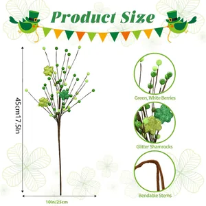 45 cm St. Patrick's Day Kleezweig mit Glitzerklee und grünen Beeren-Elementen