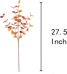 Detailed close-up of 27.5 inch artificial eucalyptus stems featuring autumn leaf colors