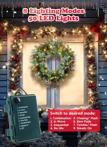 Détail du contrôleur LED 8 modes et 50 lumières blanc chaud sur la guirlande de Noël