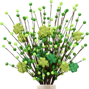 St. Patrick's Day Kleeblatt Beeren Künstlicher Grüner Zweig Biegsame Glitzer Kleeblatt Stiele Für Haus Party Tischdeko
