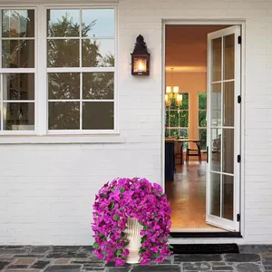 Hanging artificial bougainvillea in beige pot for outdoor patio and garden wall decoration