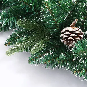 Christmas garland with PVC PE pine needles, snowy tips and realistic pine cones
