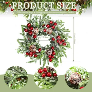 Dimensions détaillées du bougeoir de Noël de 22cm avec pommes de pin et baies
