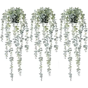 Artificial Hanging Eucalyptus Plant In Pot Faux Potted Greenery For Wall Home Office Shelf Indoor Decoration Modern Nordic Style Greyscale Green Leaves