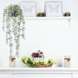 Hanging eucalyptus artificial hanging eucalyptus plant with butterfly wall art and wooden shelf decor