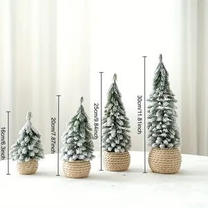 Mini flocked cedar Christmas trees in four sizes from 6.3 to 11.8 inches for table decor