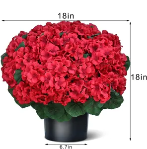 Maßangaben für rote Geranien Kunstpflanze im schwarzen Topf mit 45 cm Breite und Gesamthöhe