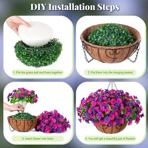 Artificial morning glory hanging basket with silk flowers and coconut fiber liner