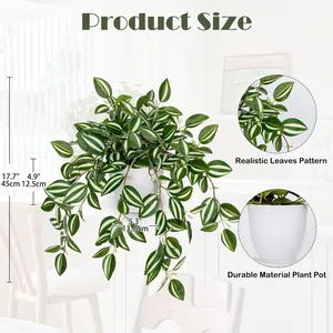 Artificial trailing greenery with zebra leaves in a white pot, 45cm total height