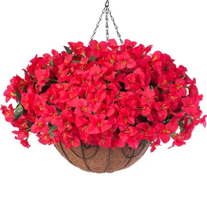 Artificial Bougainvillea Hanging Basket With Coco Coir Liner Metal Chain Silk Flowers For Outdoor Garden Porch Home Decor