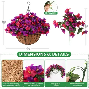 Künstliche Bougainvillea in Blumenampel mit Kokoseinlage für die Garten-Dekoration