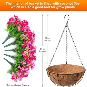 Artificial flower hanging basket with pink daisy and coconut liner 21.3 inch total height