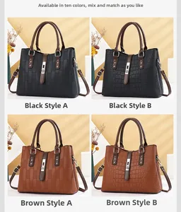 Detail of woven and crocodile textures on luxury black and brown PU leather handbags