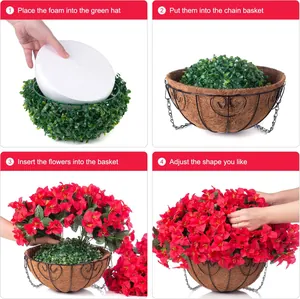 Artificial bougainvillea hanging basket set with metal chain and coconut liner