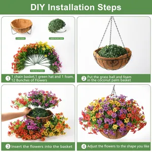 Kit cesto appeso artificiale fai-da-te con rivestimento in cocco e 12 mazzi di fiori finti