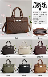 Detail view of woven texture PU leather handbag with 33x13x23cm dimensions and multi-color options