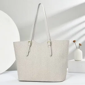 Grote grijze minimalistische tote bag met visgraatpatroon voor dagelijks woon-werkverkeer