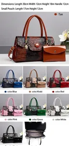 Detailansicht der Kroko-Handtaschen-Set in verschiedenen Farben mit Innenfach und Maßen