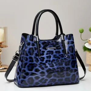 Bolso Tote Con Estampado De Leopardo De Charol Gran Capacidad Bolso Bandolera Para Mujer Moda Conmutar