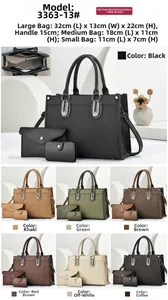 Dreiteiliges Handtaschen-Set mit V-Webmuster, inklusive Maßen und verschiedenen Farben