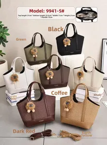 Detail view of large capacity tote bags in seven colors with specific size measurements
