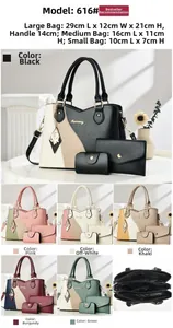 Three-piece handbag set with dimensions 29x12x21cm and internal layout detail