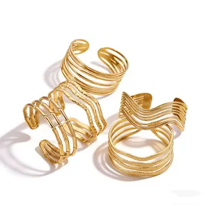 Minimalist gold plated open geometric cuff bracelets in four assorted artistic styles