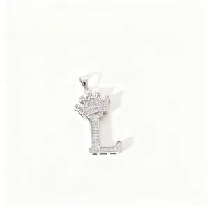 Close-up detail shot of a stylish letter L pendant featuring sparkling cubic zirconia.