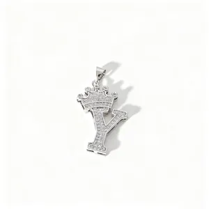 Silver-tone copper crown letter Y pendant sparkling zirconia necklace for women fashion accessory