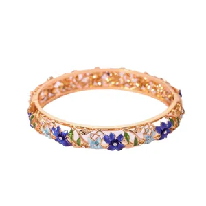 Exquisite gold-plated cloisonne bangle featuring hollow vine patterns and colorful enamel