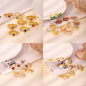 18K Gold Plated Copper Stainless Steel Hoop Earrings With Zirconia Faux Pearl Heart Star Geometric Earrings For Women Jewelry