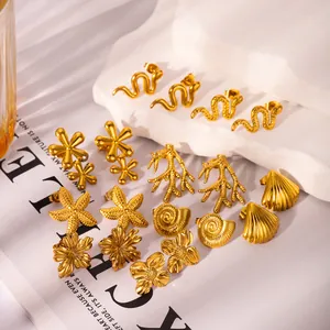 Minimalistisches 18k vergoldetes Edelstahl Ohrring Set mit Natur und Meeresmotiven