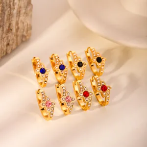 Gold 18K plated hoop earrings with star charms featuring multi-colored crystals