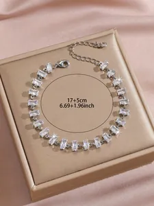 Detailed view of silver zircon bracelet showing 17+5cm length with extension chain