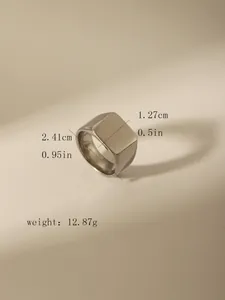 Silver stainless steel signet ring dimensions showing 2.41cm width and 12.87g weight