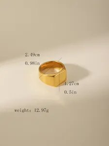 Detailed dimensions of a gold plated titanium steel signet ring with a rectangular face