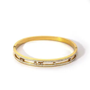 Elegant gold-plated bangle featuring a double-track design with brilliant round zircons