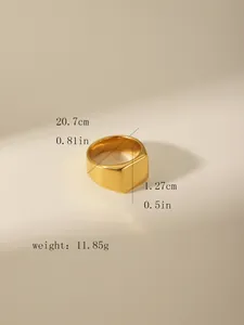 Detailed size chart showing gold signet ring dimensions: 1.27cm width and 11.85g weight