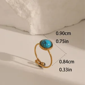 Vintage stainless steel open ring with round turquoise stone and size dimensions