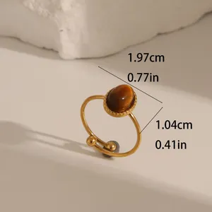 Anello vintage in acciaio inossidabile con occhio di tigre ovale e bordi perlati