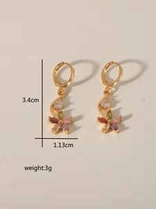 Detail view of flower drop earrings with multi-color marquise stones and size dimensions