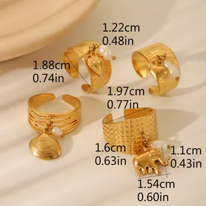 Bohemian gold stainless steel ring set with heart elephant shell and pearl charms