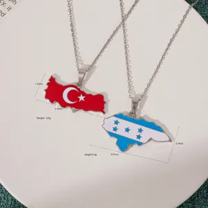 Collane con ciondoli mappa bandiera Turchia e Honduras in acciaio inossidabile lucido