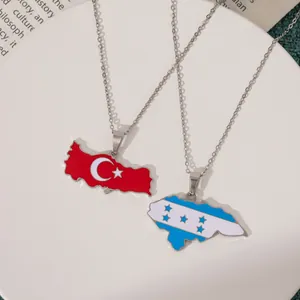 Collane con ciondoli mappa bandiera Turchia e Honduras in acciaio inossidabile
