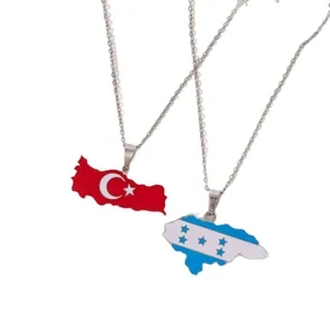 Collane in acciaio inossidabile con ciondoli mappa della Turchia e dell'Honduras e bandiere
